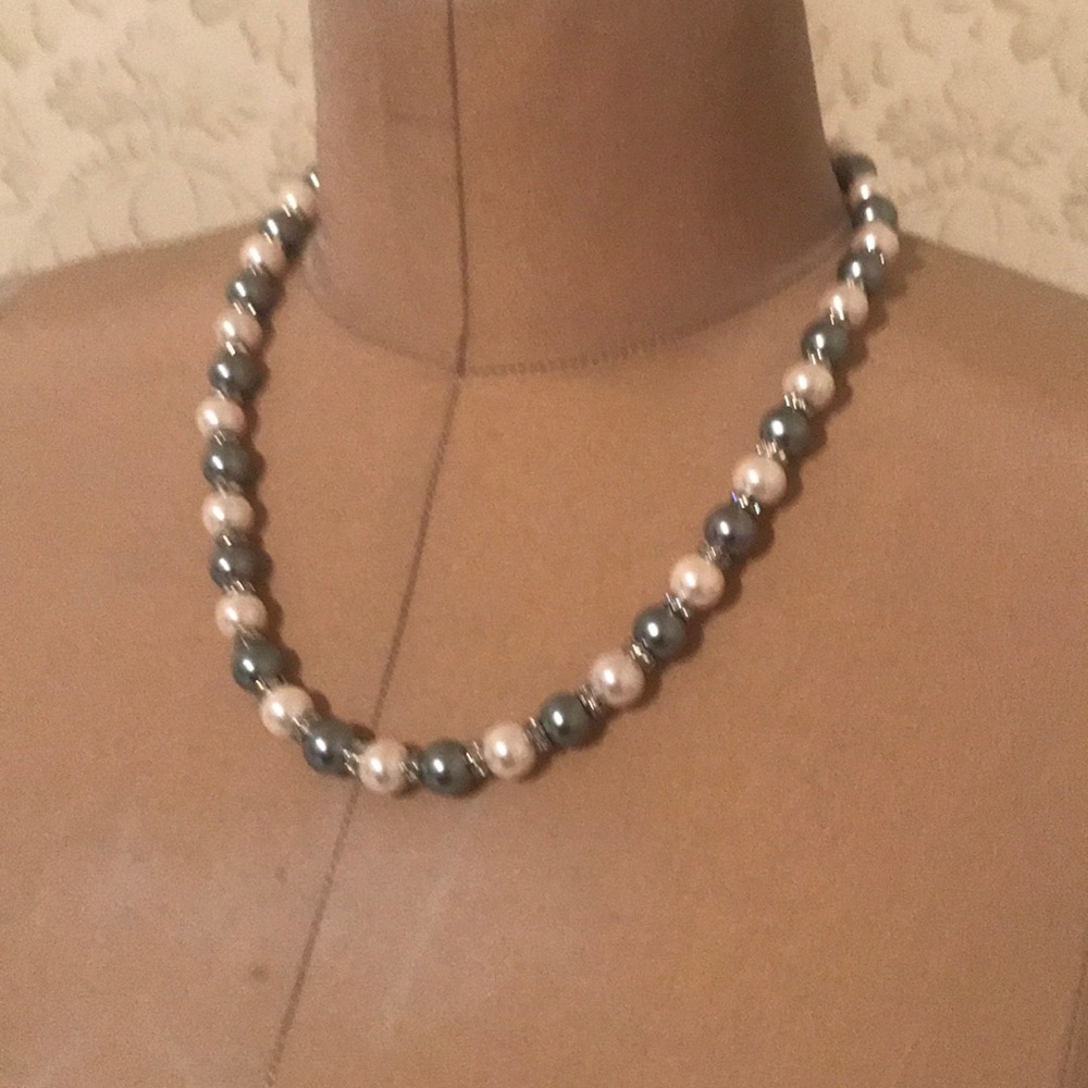 Real white and gray pearls on sterling silver